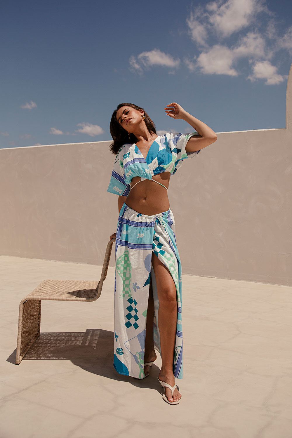 Sabo Exclusive Naya High-Waisted Wrap Skirt with Scarf Azure Print