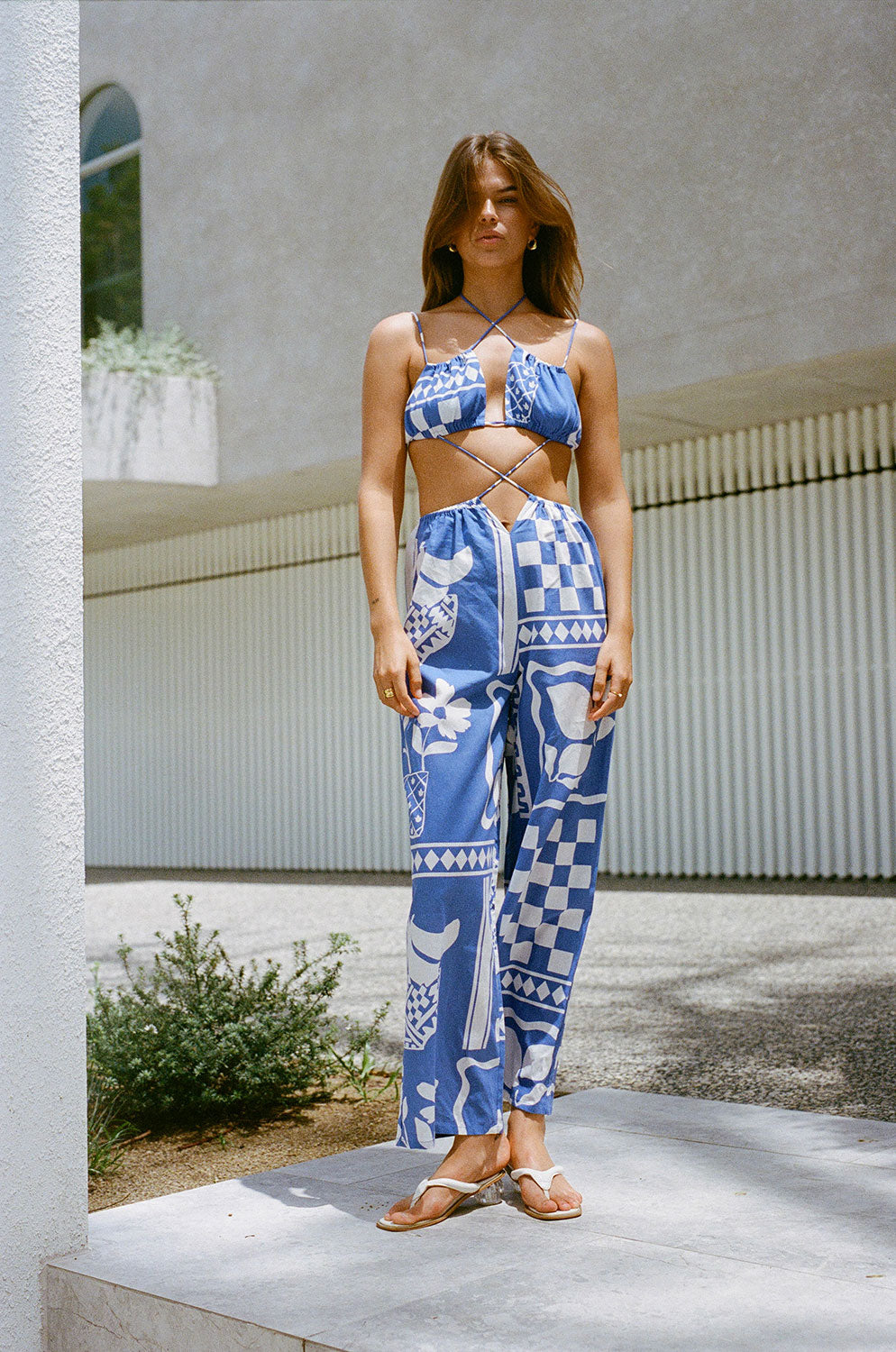 Unique Lemoni Blue Backless Brighton Jumpsuit Sample