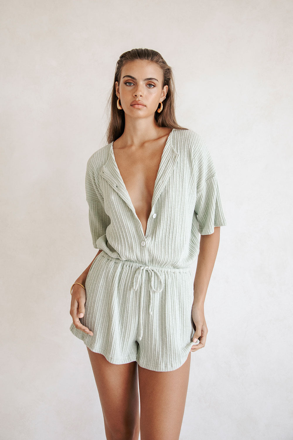 Sage-Colored Juniper One-Piece Playsuit for Casual Wear