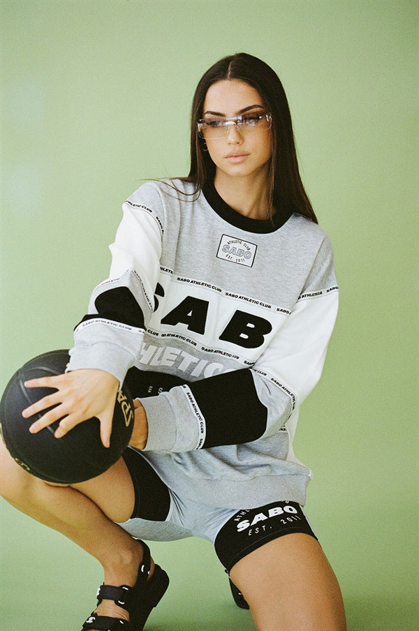 Vintage-Inspired Oversized Marl Grey and Black Terryback Cotton Roulet Sweater