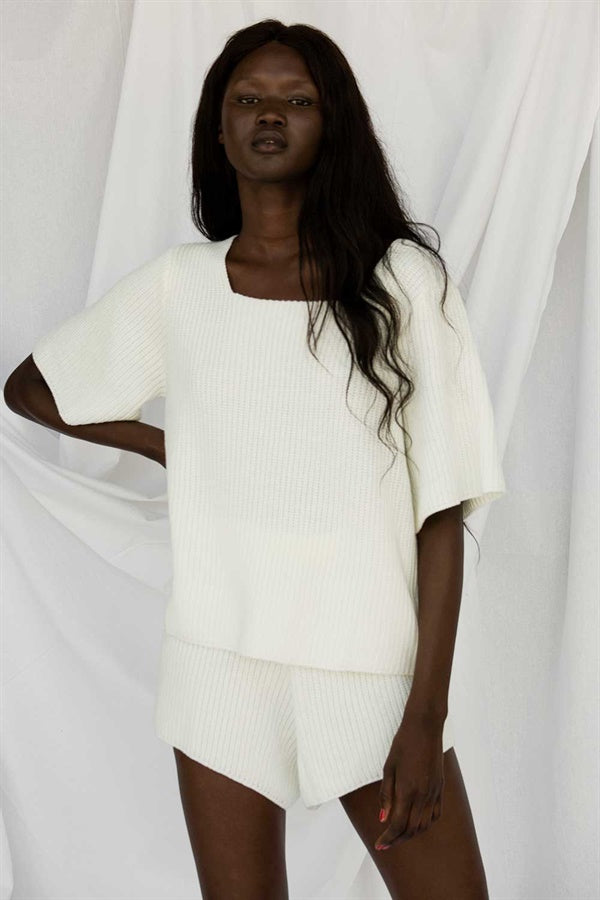 Cream-colored Soft Knit Tarlo Ribbed Women's Top