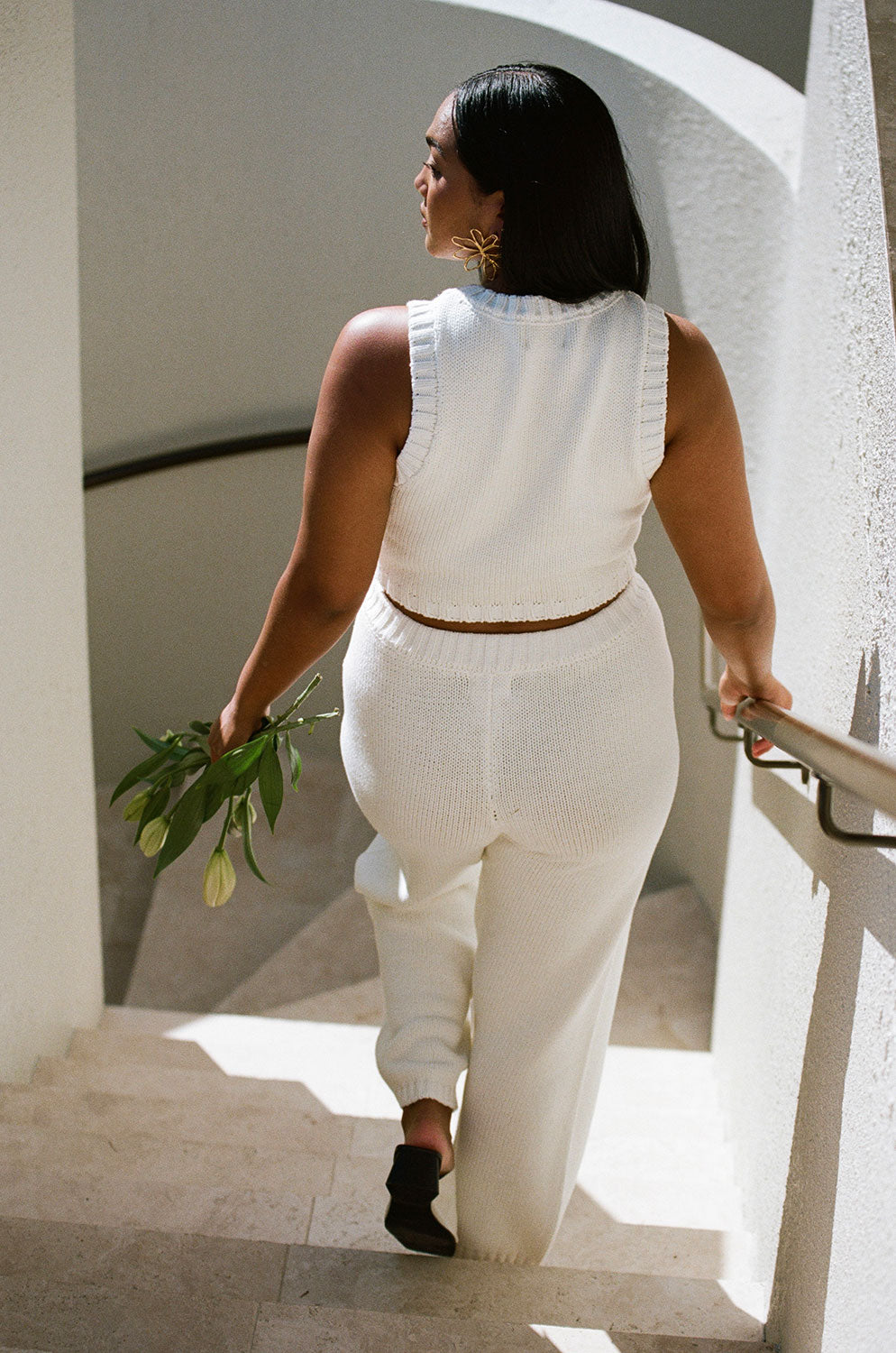 Stylish White Cotton Blend Knit Yukio Pants for Neutral Lovers