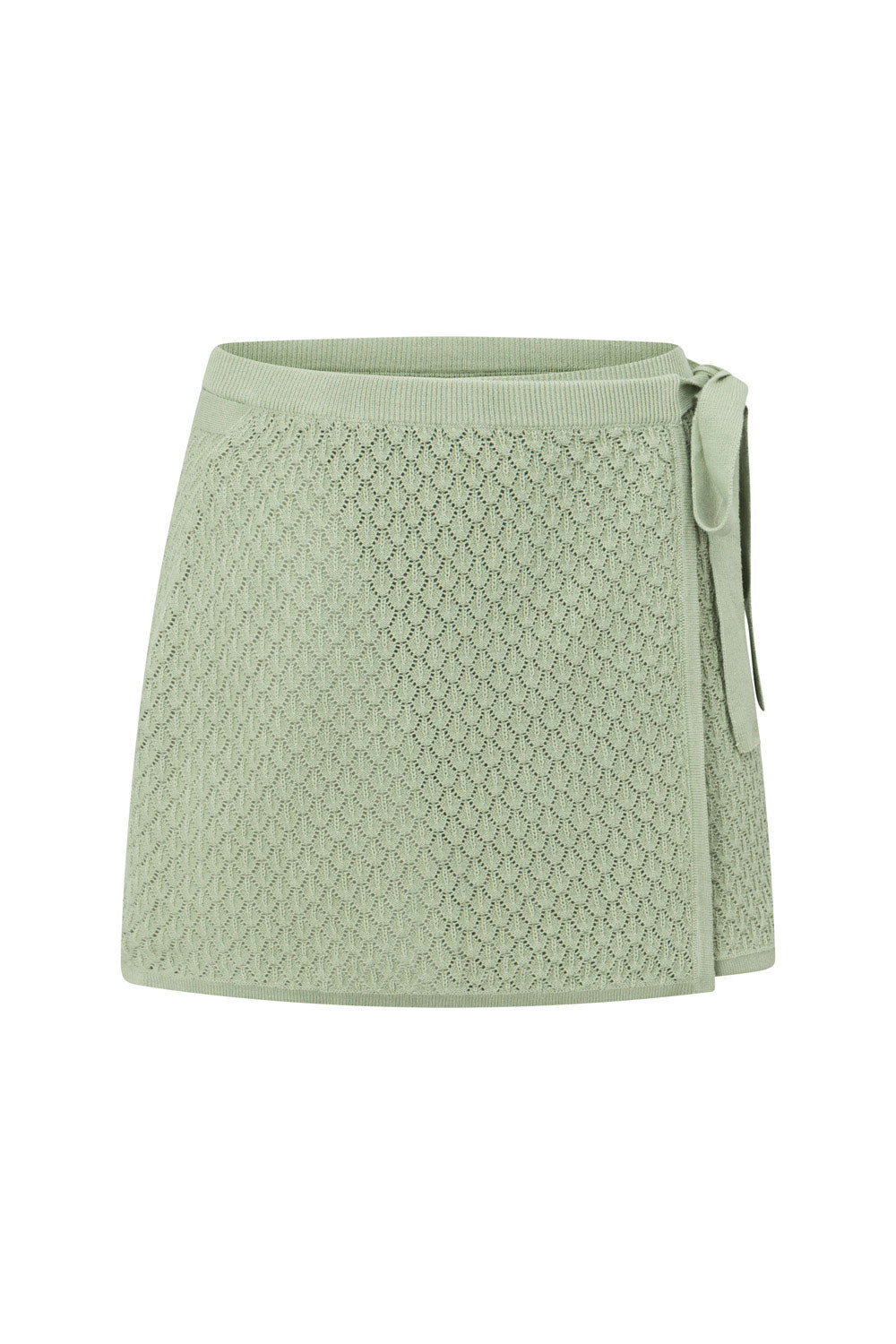 Exclusively Designed Allona Women's Sage Cotton Blend Pointelle Knit Wrap Mini Skirt