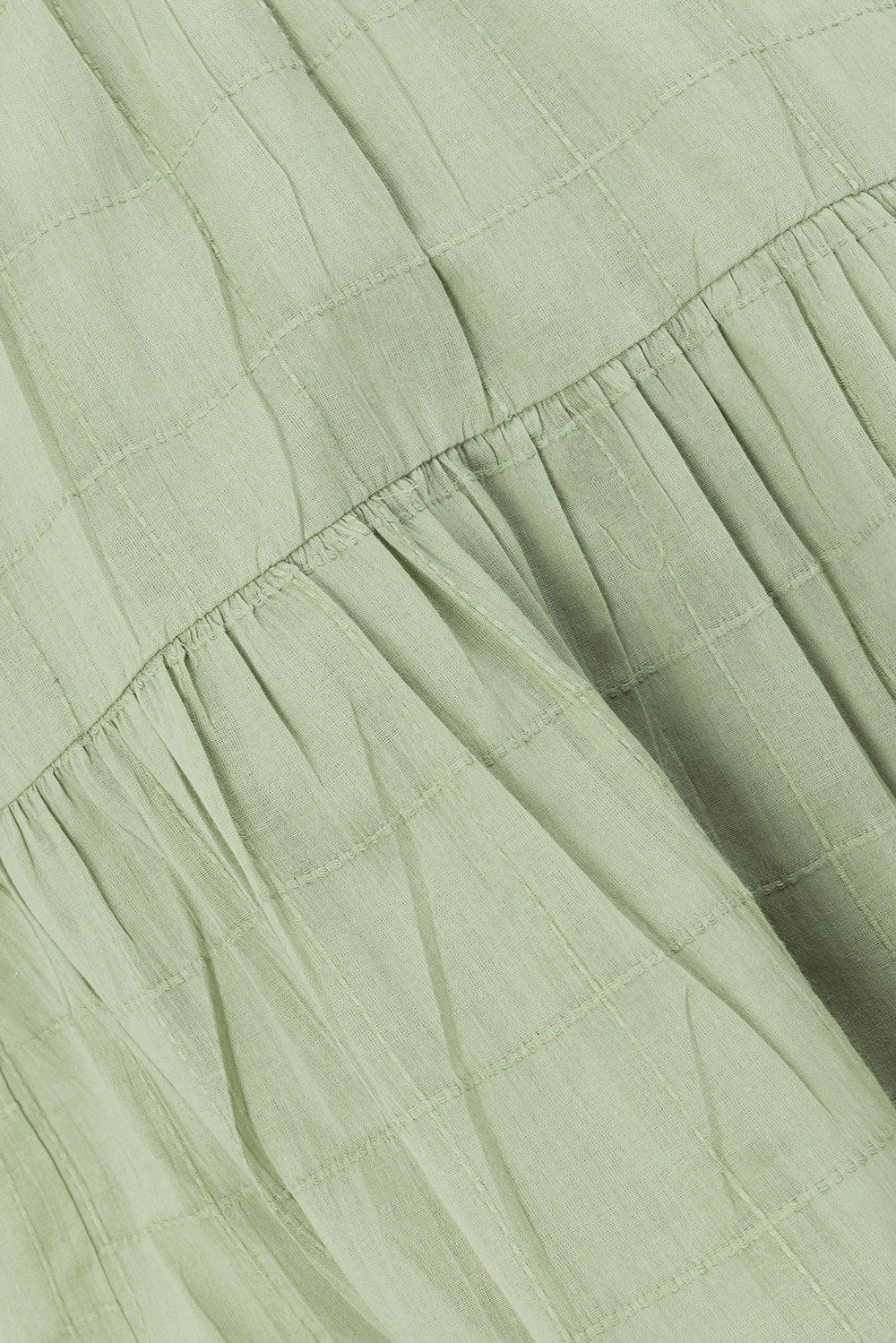 Soft Green Natural Cotton Self Check Stylish Mini East Dress