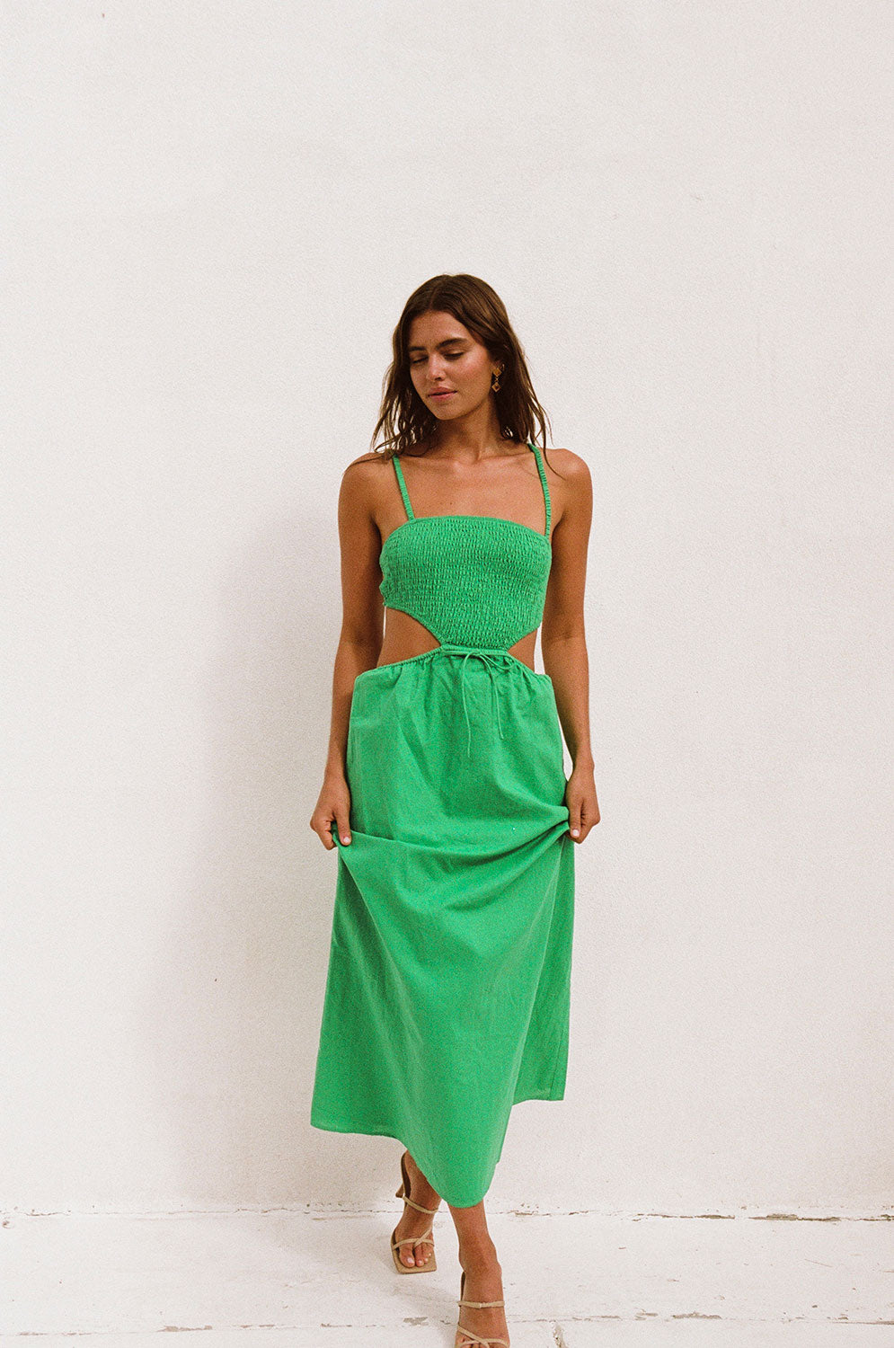Sabo Exclusive Neeli Green Cotton Blend Midi Dress