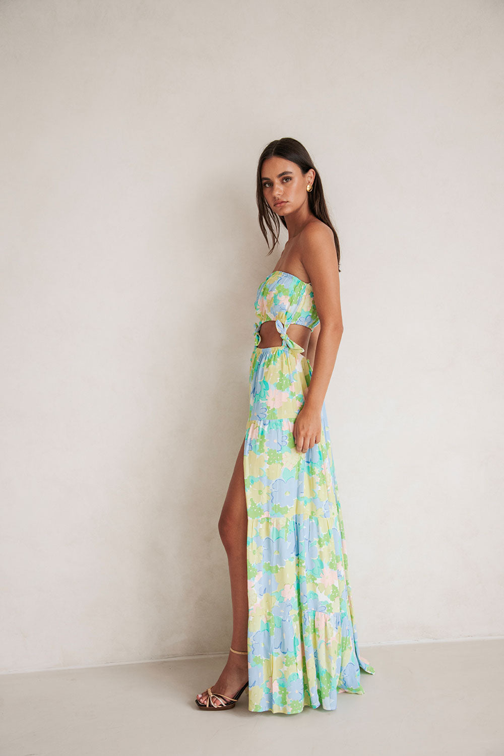Exquisite Viscose Crepe Floral Print Strapless Lili Maxi Dress