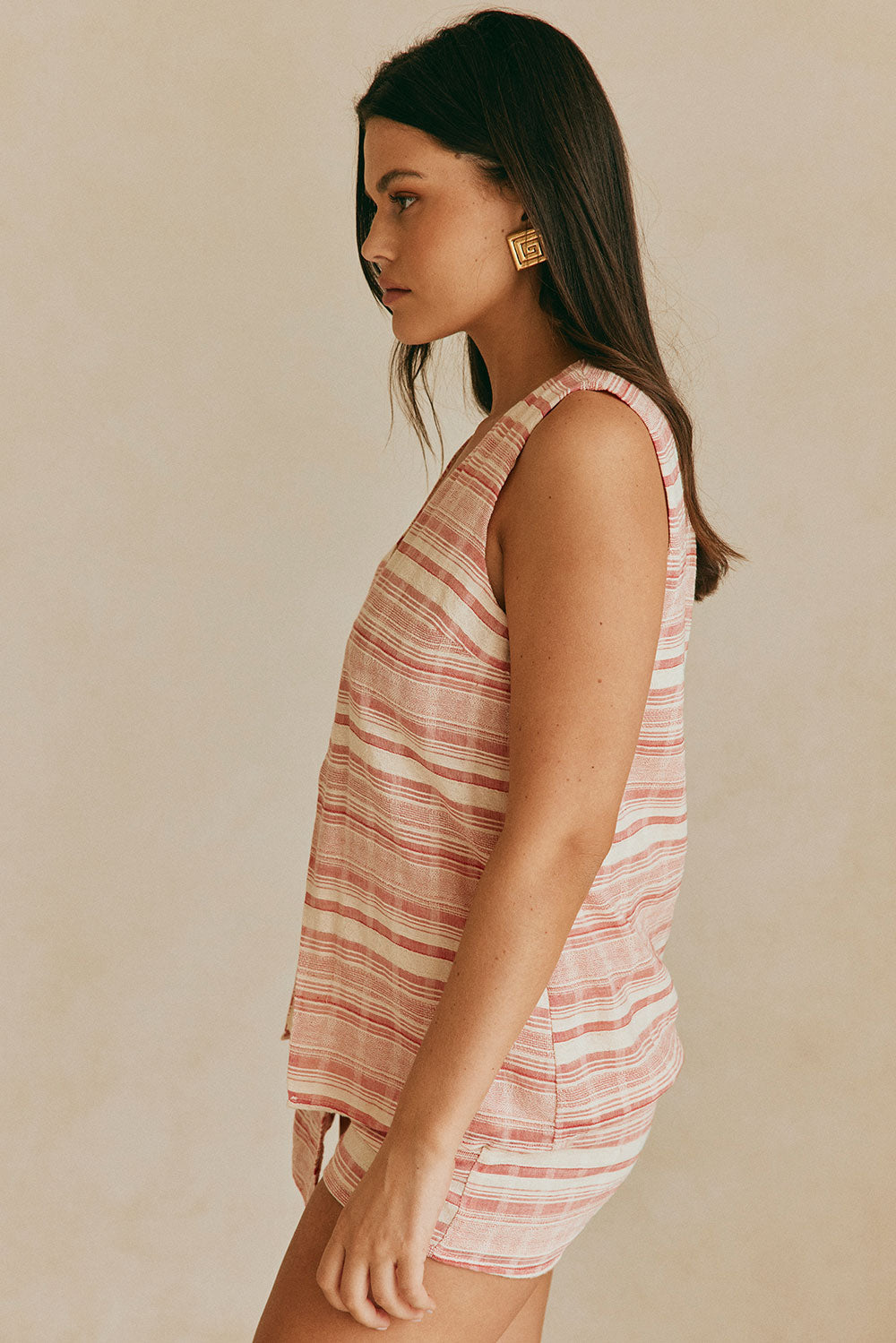 Exquisite Nihira Longline Cotton Top with Pink and White Stripes