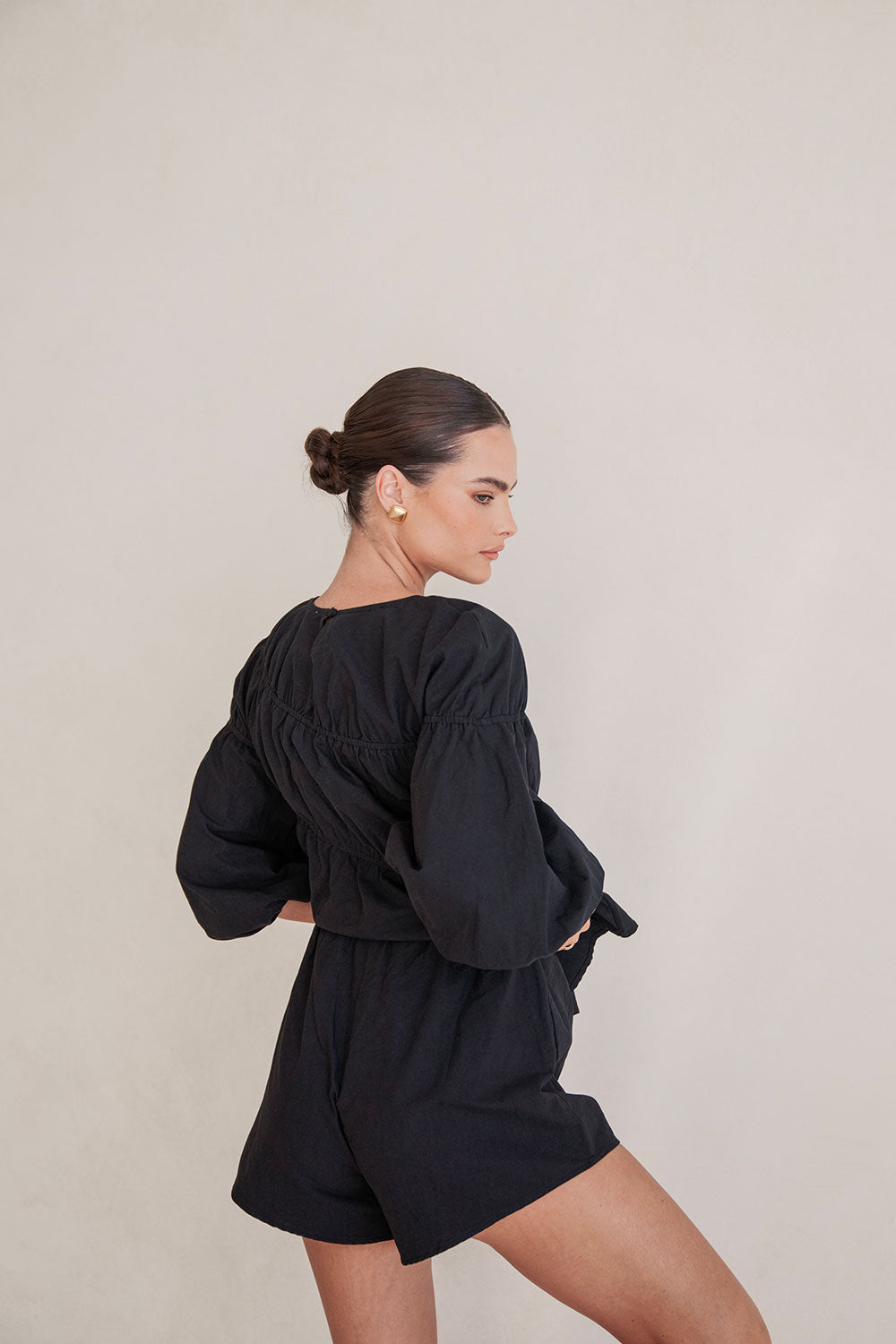 Black Cotton High Waisted Drawstring Elasticated Waist Akel Shorts