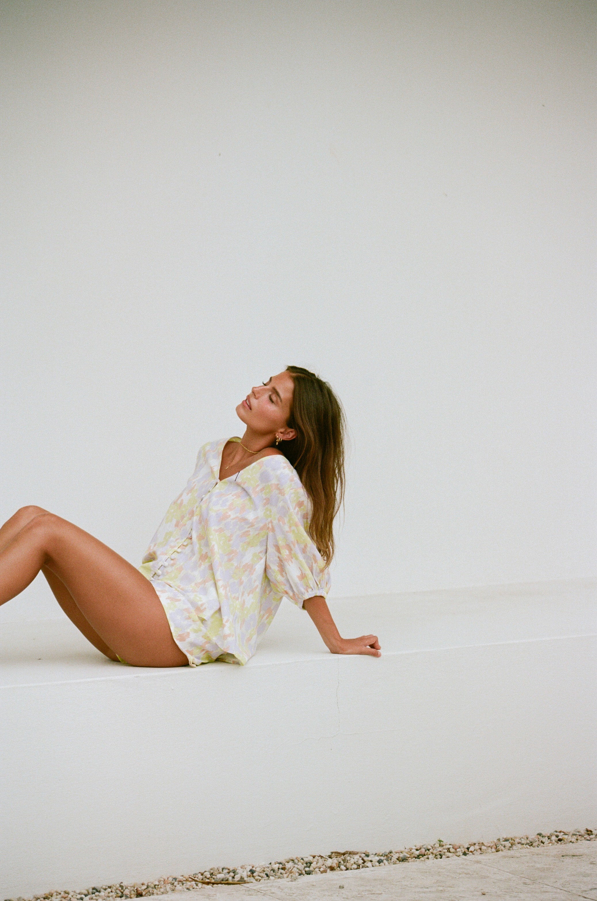Parklyn Relaxed Natural Cotton Puff Sleeve Top with Lime Print