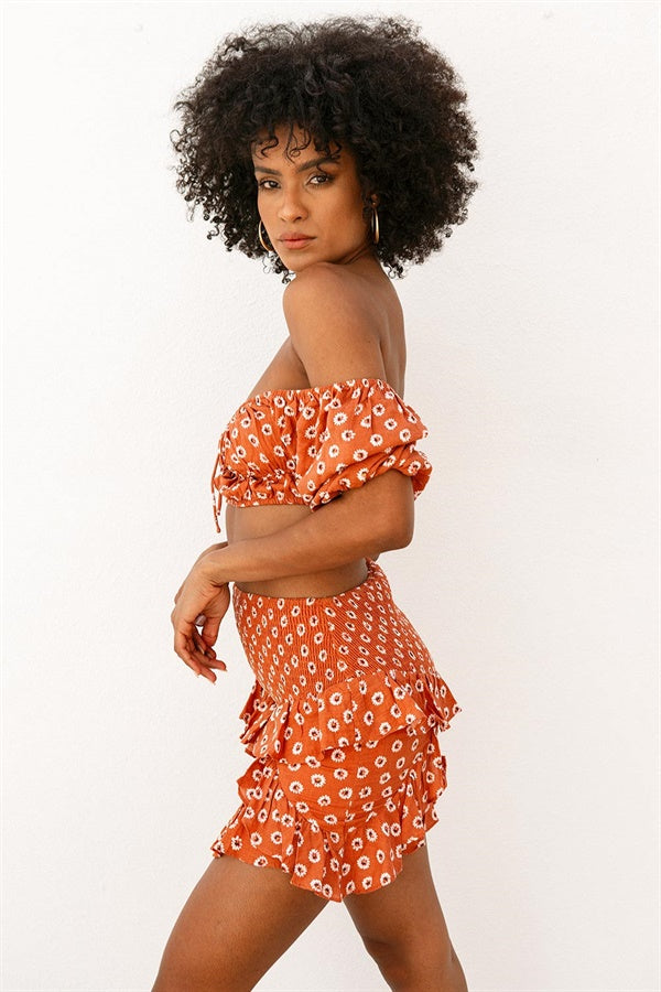 Stylish Rust-Hued Natural Cotton Blend High Waisted Aura Skirt