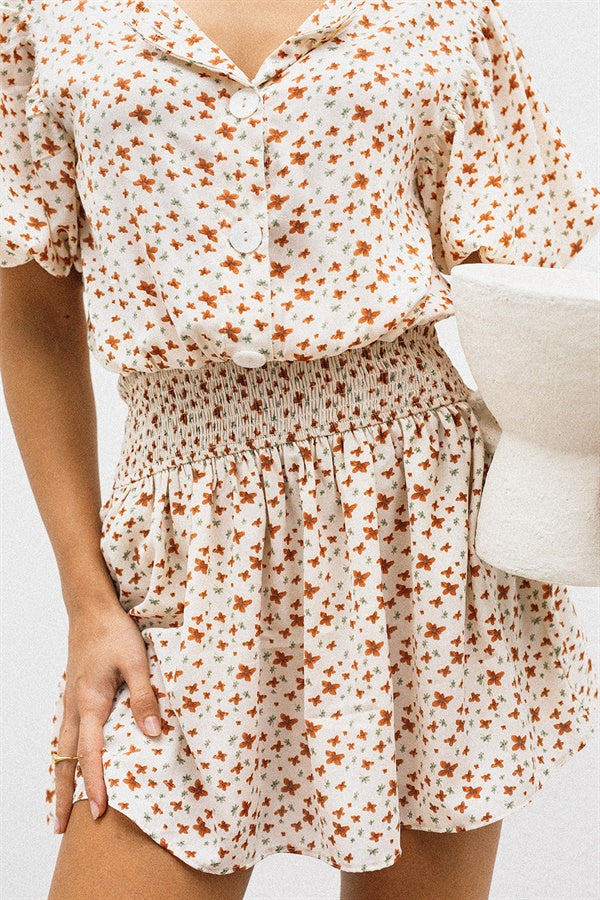 Autumn Isle Floral Print Soft Cream Chiffon Dress