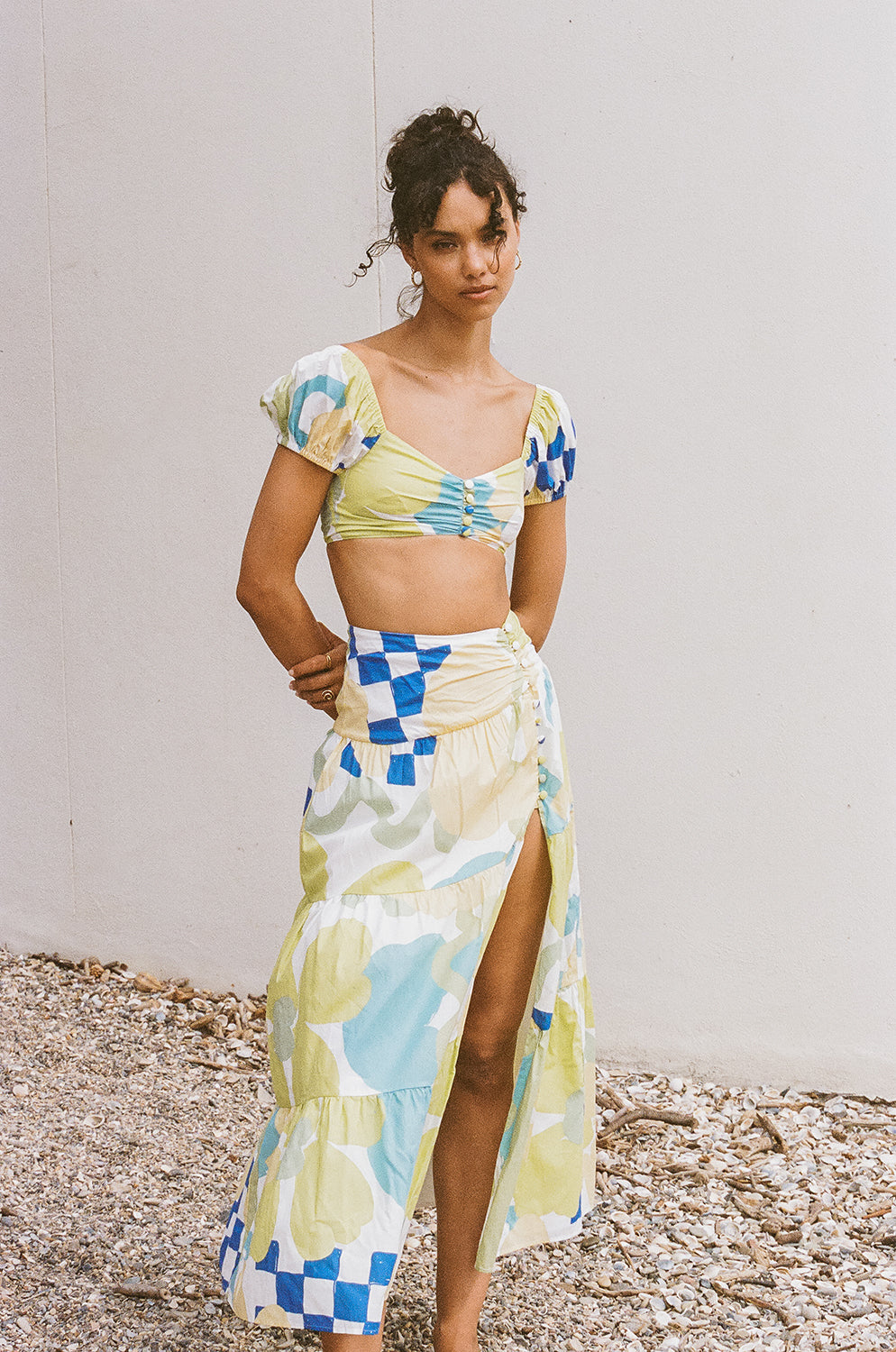 Bindi Floral Checker Aliza High - Quality Cotton Maxi Skirt