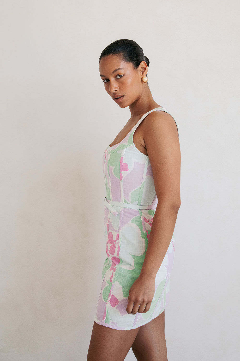 SABO LUXE Misty Floral High - Quality Cotton Dusk Mini Dress