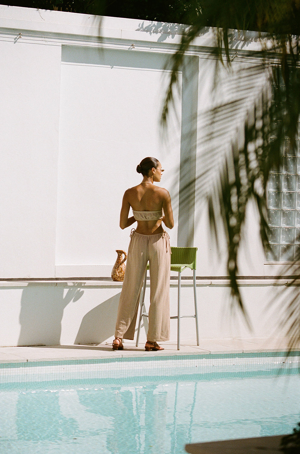 Tan Textured Waffle Fabric Strapless Ezel Women's Jumpsuit