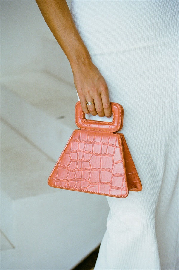 Stylish Orange Rico Vegan Croc Handle Bag with Crossbody Strap