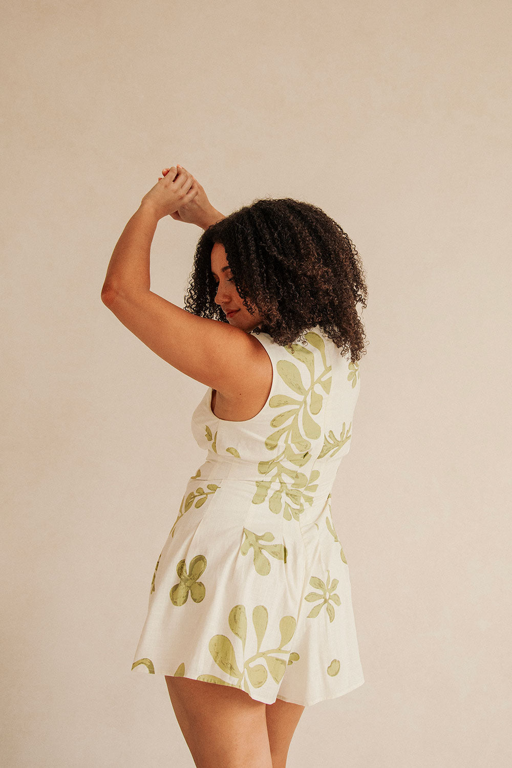 Exquisite Women's Jade Cotton Playsuit with Exclusive Print