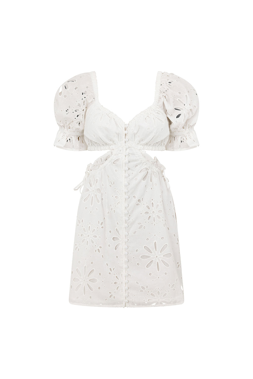 SABO LUXE White High - Quality Cotton Voile Coraline Cutout Mini Dress