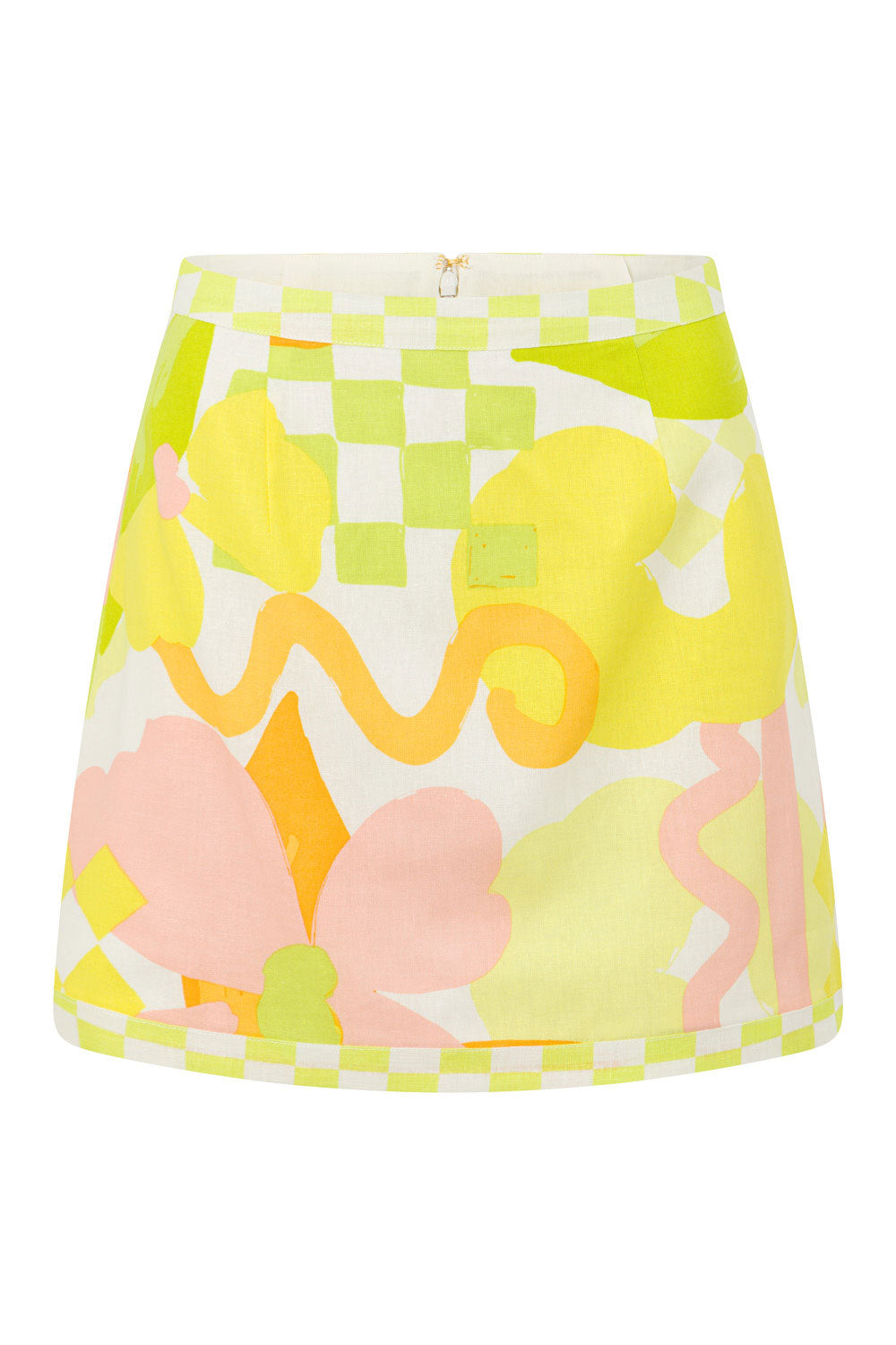 Elegant Elli Checker Floral Mini Skirt in High - Quality Linen Cotton Blend