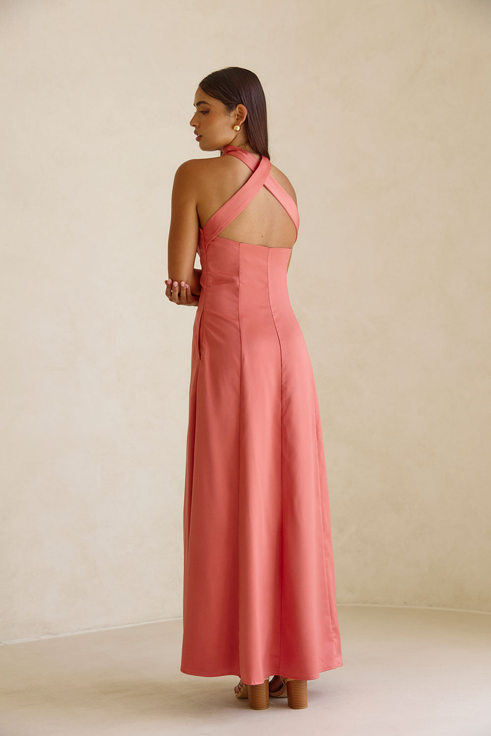 Coral Matte Silky Jianna Maxi Dress for Formal Events and Bridesmaids