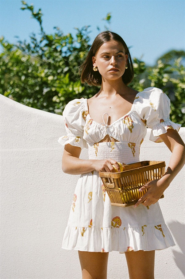 Stylish Moxxi Linen-Cotton Blend Dress with Sunset Floral Print