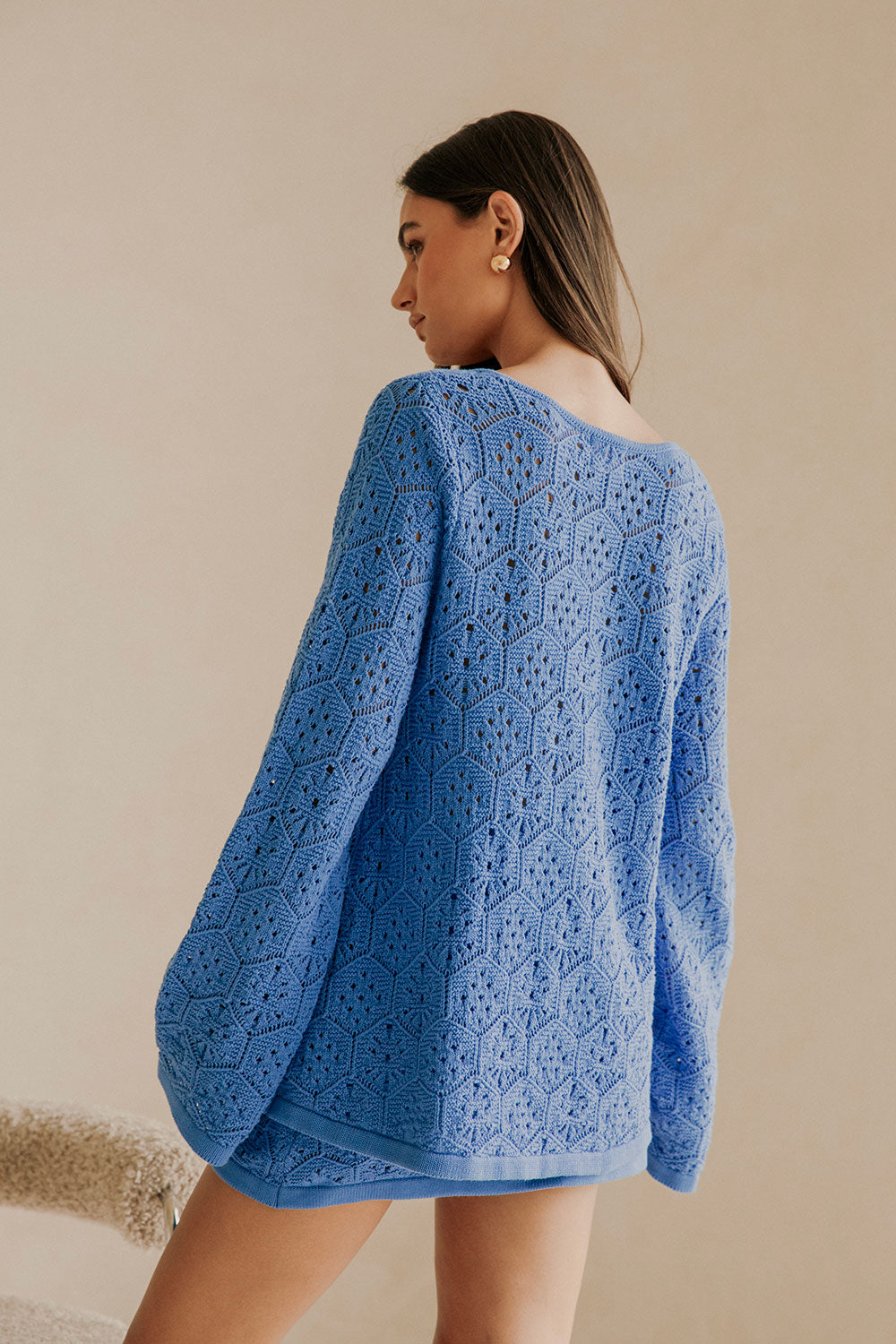 Stylish Alivia Women's Cotton Diamond Knit Top in Blue