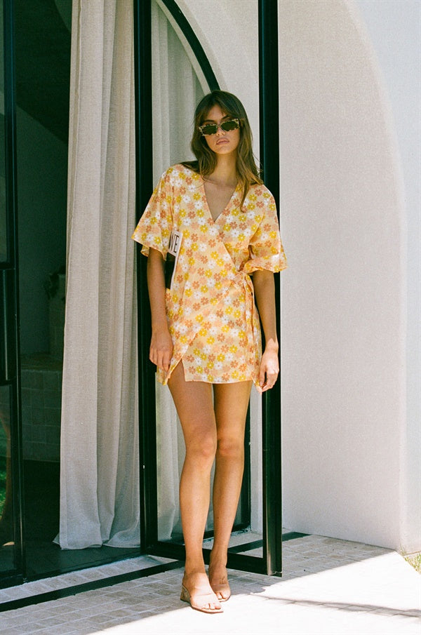 Sabo's Exclusive Hand - Painted Floral Impala Scarlett Wrap Cotton Dress