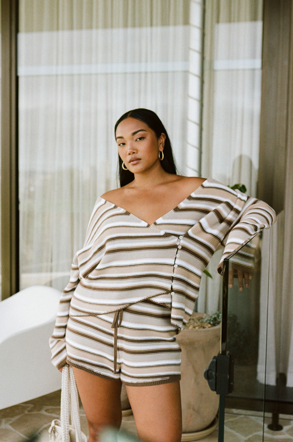 Unique Zessi Cocoa Stripe Knit Shorts - One - of - a - Kind Sample