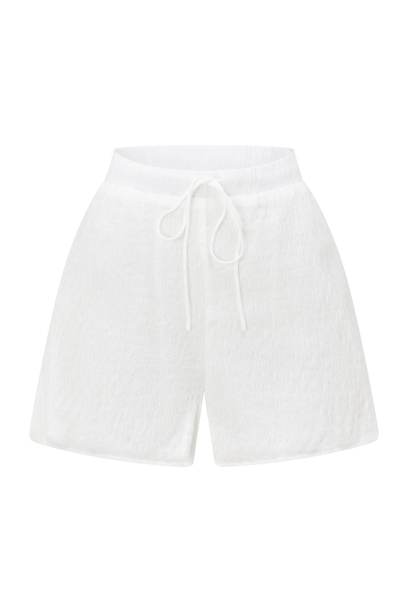 Lightweight White Textured Crepe Journee High - Waisted Shorts