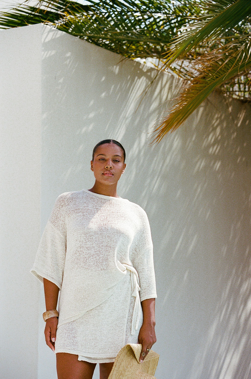 Cream-Hued Loose Knit Isla Top with Drop Shoulders