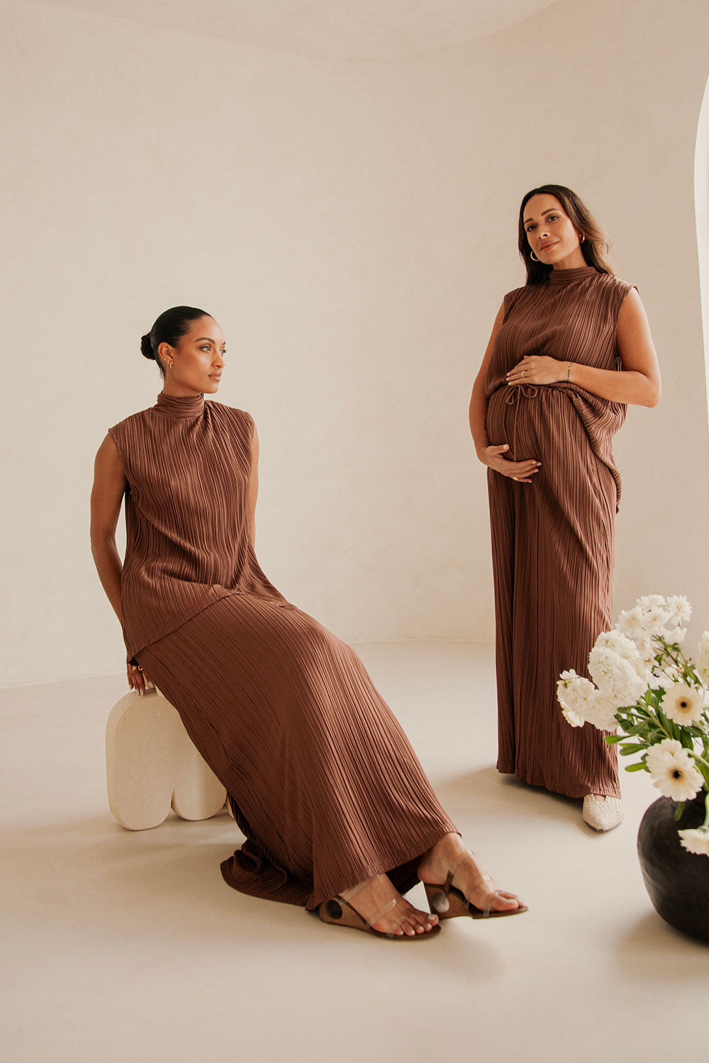 Chocolate Brown Vintage-Inspired High Waisted Catalyna Maxi Ruffle Hem Skirt