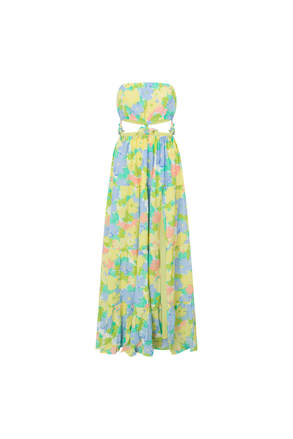 Exquisite Viscose Crepe Floral Print Strapless Lili Maxi Dress