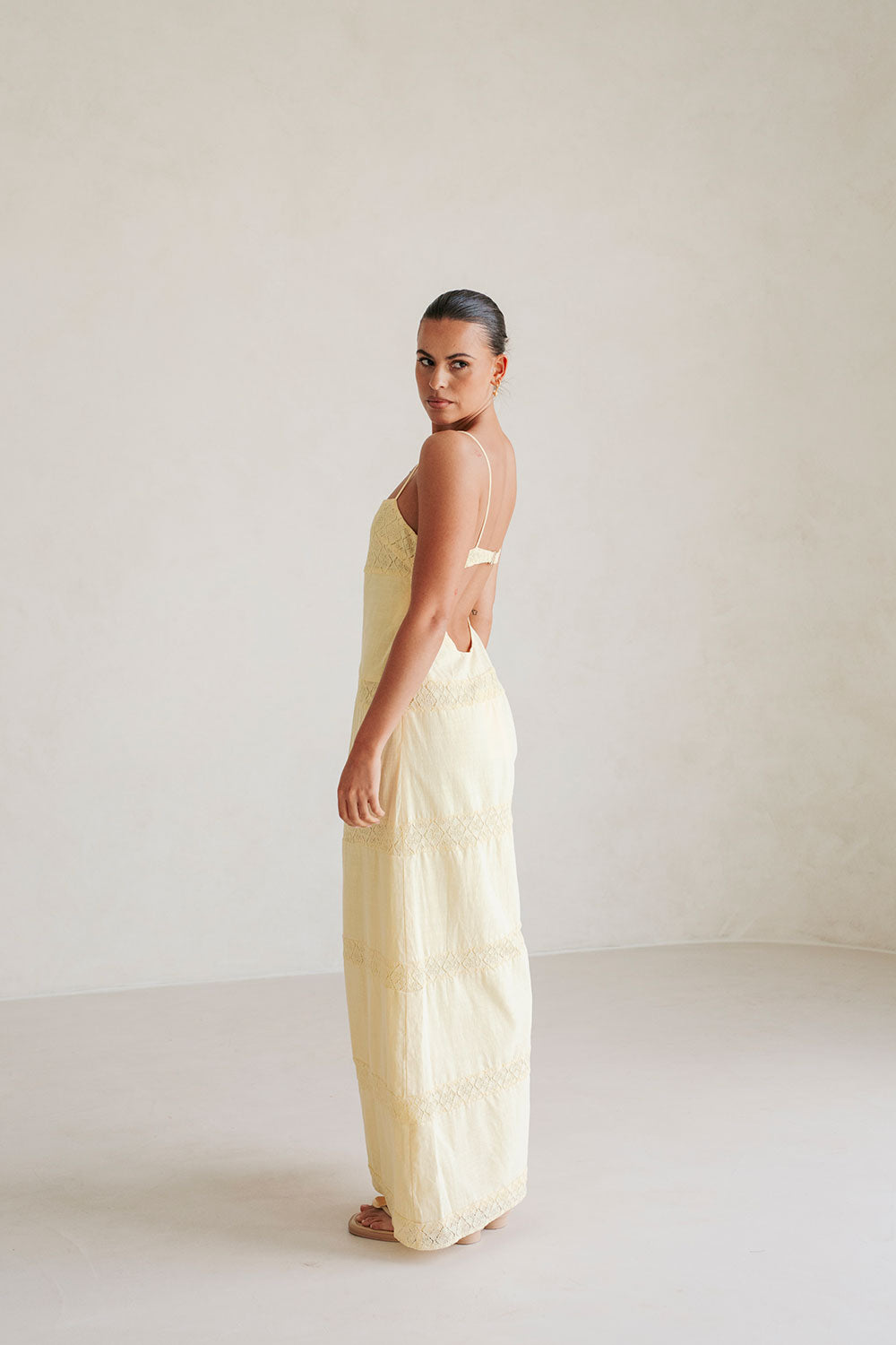 Sabo's Exclusively Designed Natural Cotton Maxi Vida Dress in Yellow