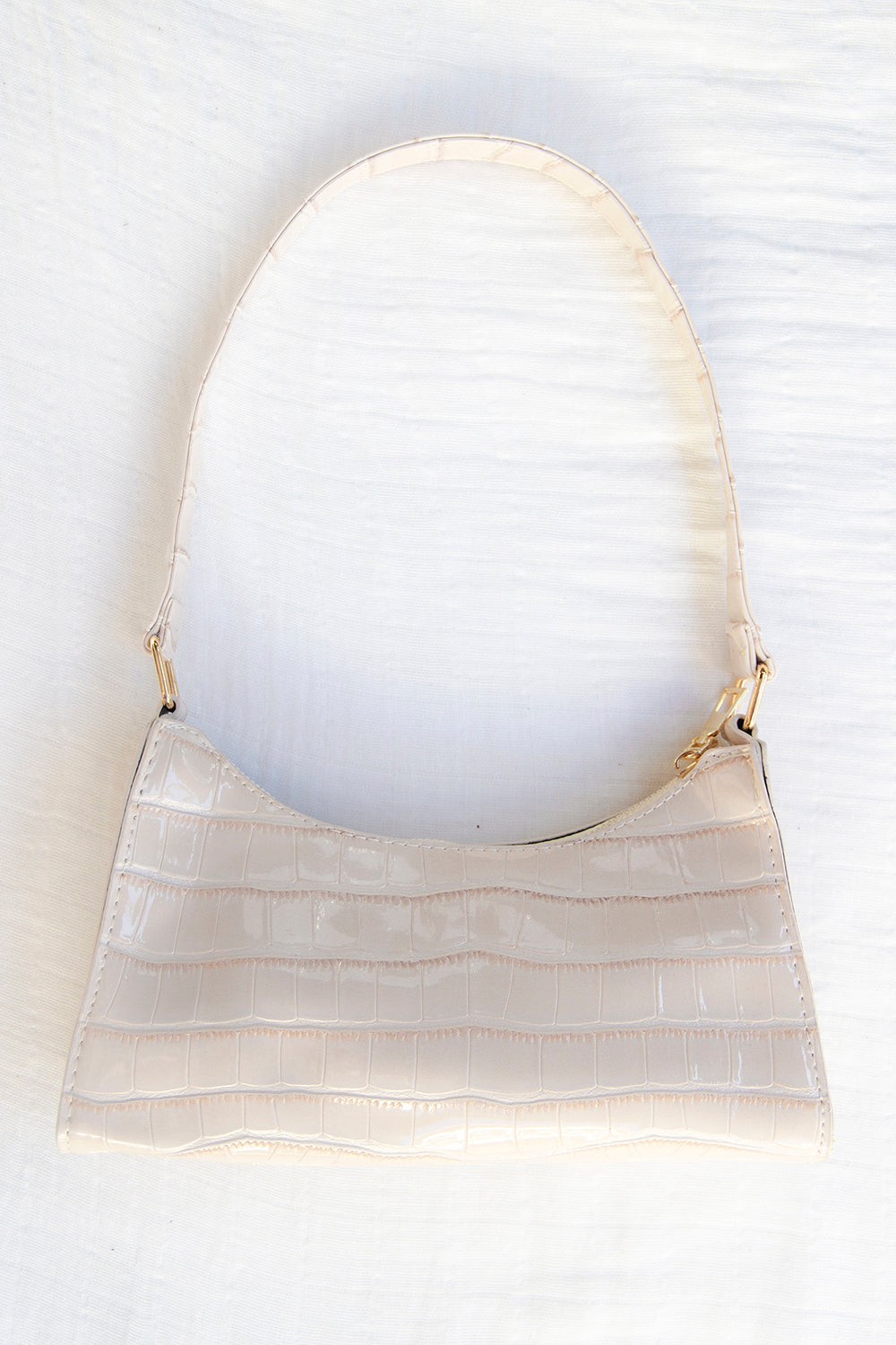 Blush Ivory Vegan Croc Skin Riella Shoulder Bag - Ideal for Weekends