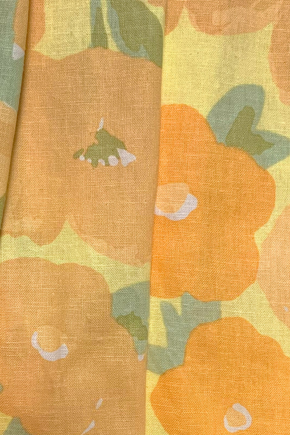 Exclusive Blooming Floral Citrus Print Zayda Puff Linen-Cotton Blend Dress