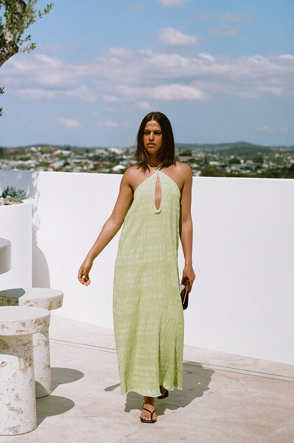 Gorgeous Green Lightweight Rayon Atlanta Halter Midi Dress