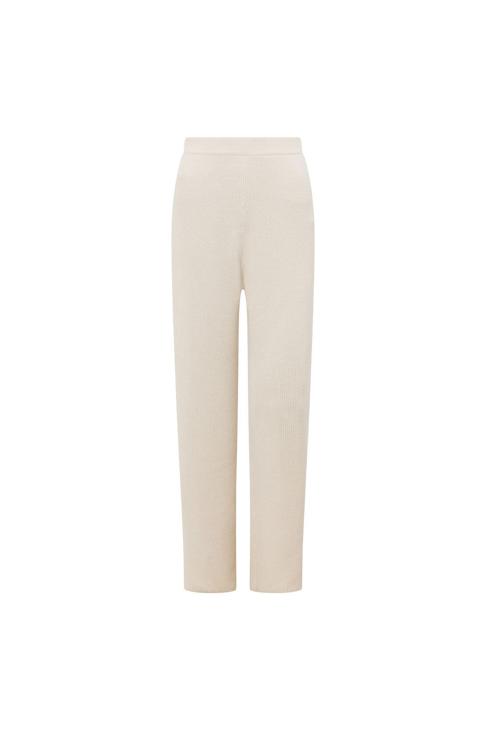 Elegant Cream Soft Ribbed Knitted High Waisted Etsumi Pants