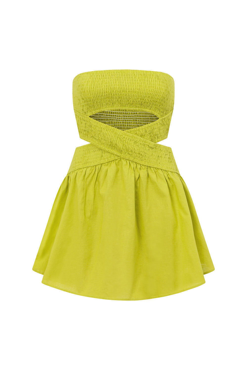Charming Chartreuse Green Cotton - Linen Blend Strapless Nelly Party Dress