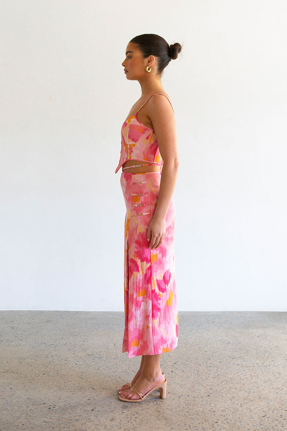 Stylish Women's Serralina Pink Gerbera Print Midi Skirt for Special Occasions