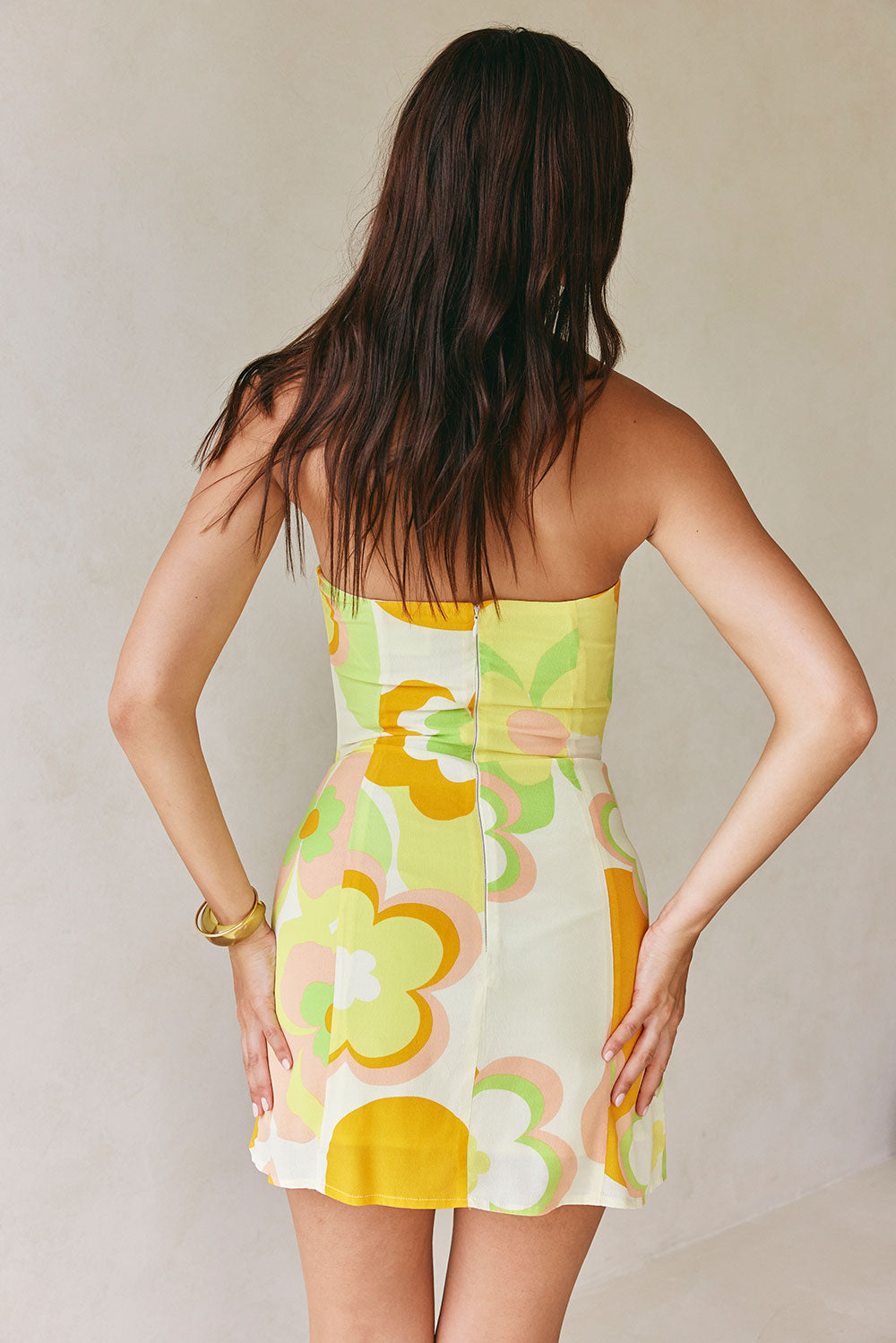 Exclusive Retro Bloom Viscose Crepe Strapless Mini Lavina Party Dress