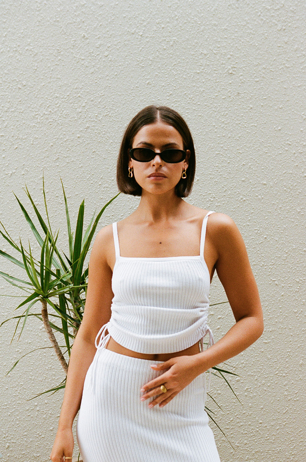 Sabo Exclusive White Ribbed Knit Nolana Stylish Top