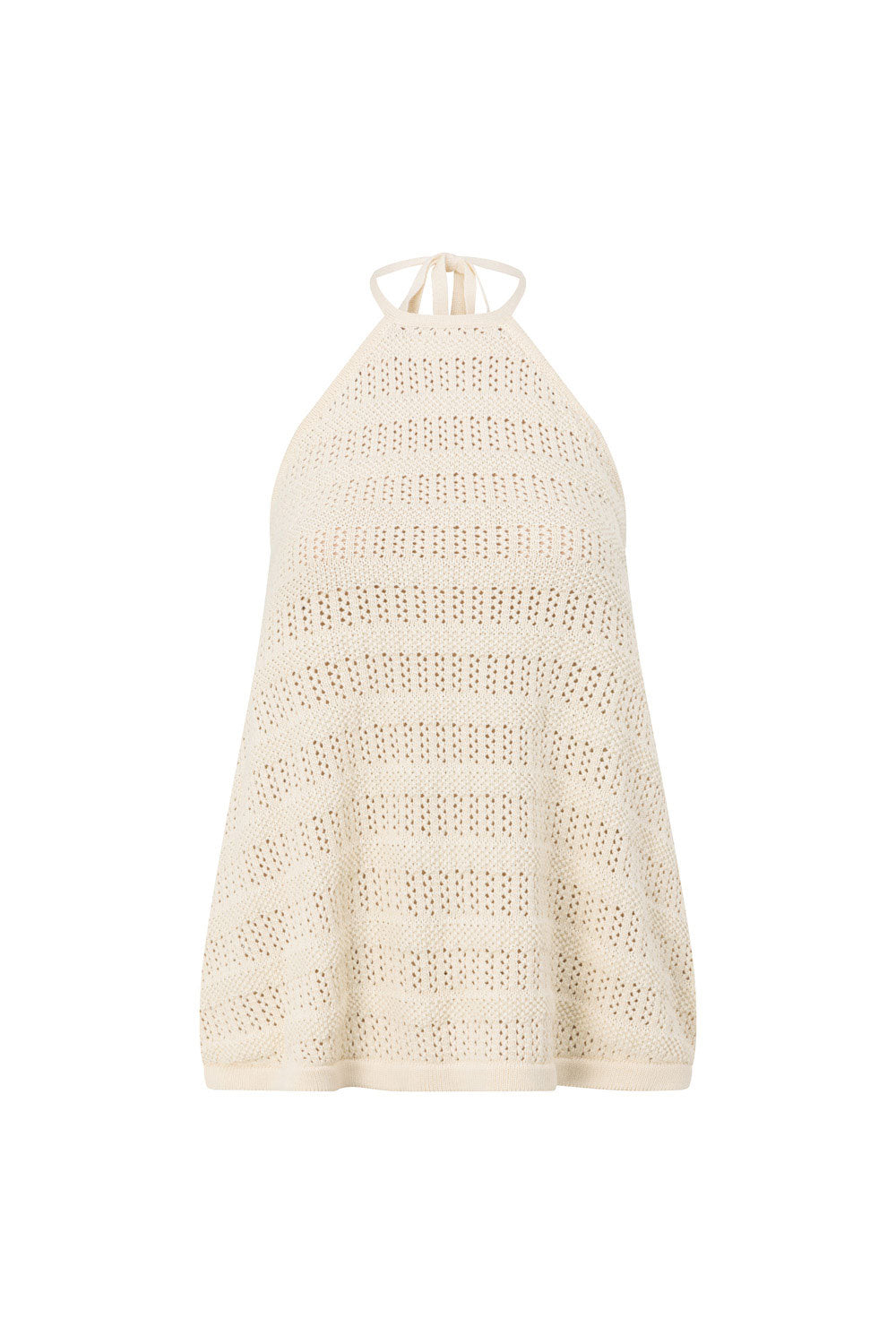 Beige High - quality Cotton Crochet Knit Zhuri Halter Top