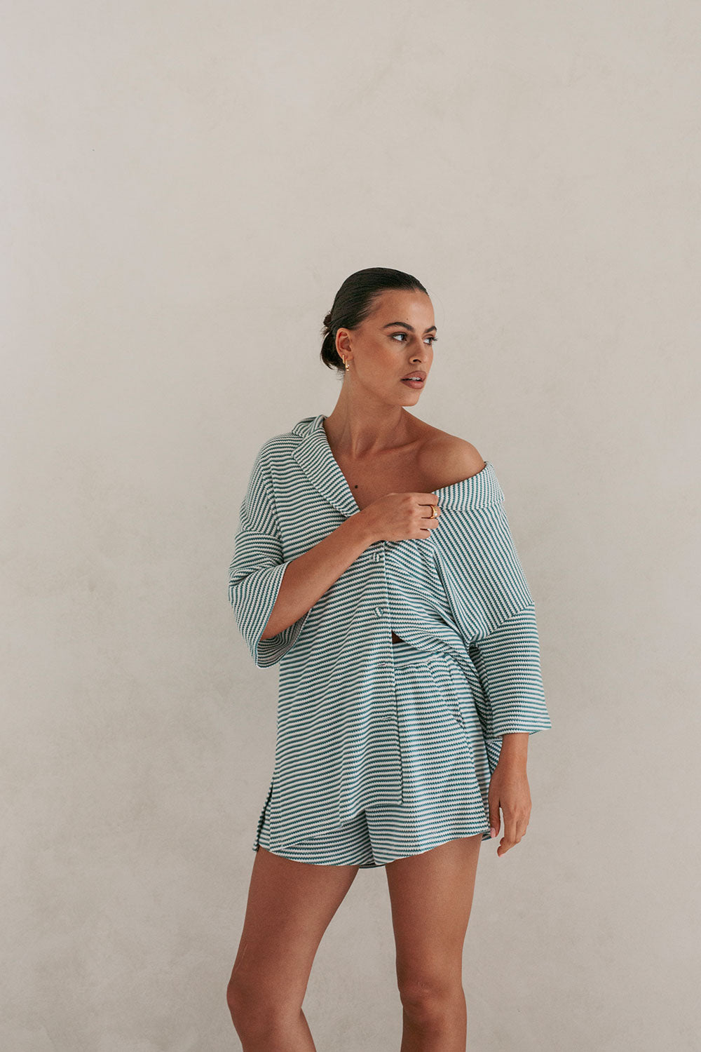 Unique Teal Stripe Mallory Sample Top for Fashion Lovers