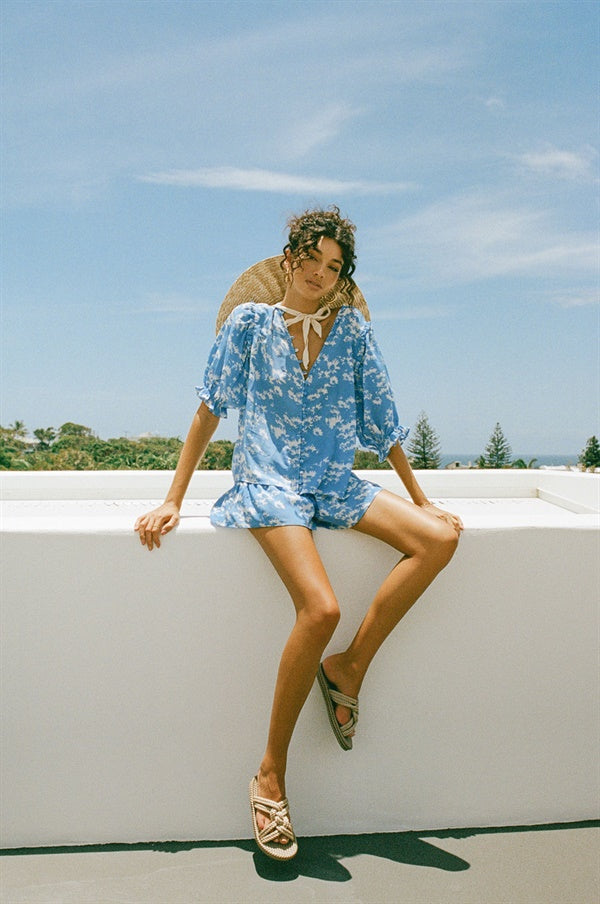 Stylish Blue Harlie Shorts with Elasticated Waist and Flouncy Design