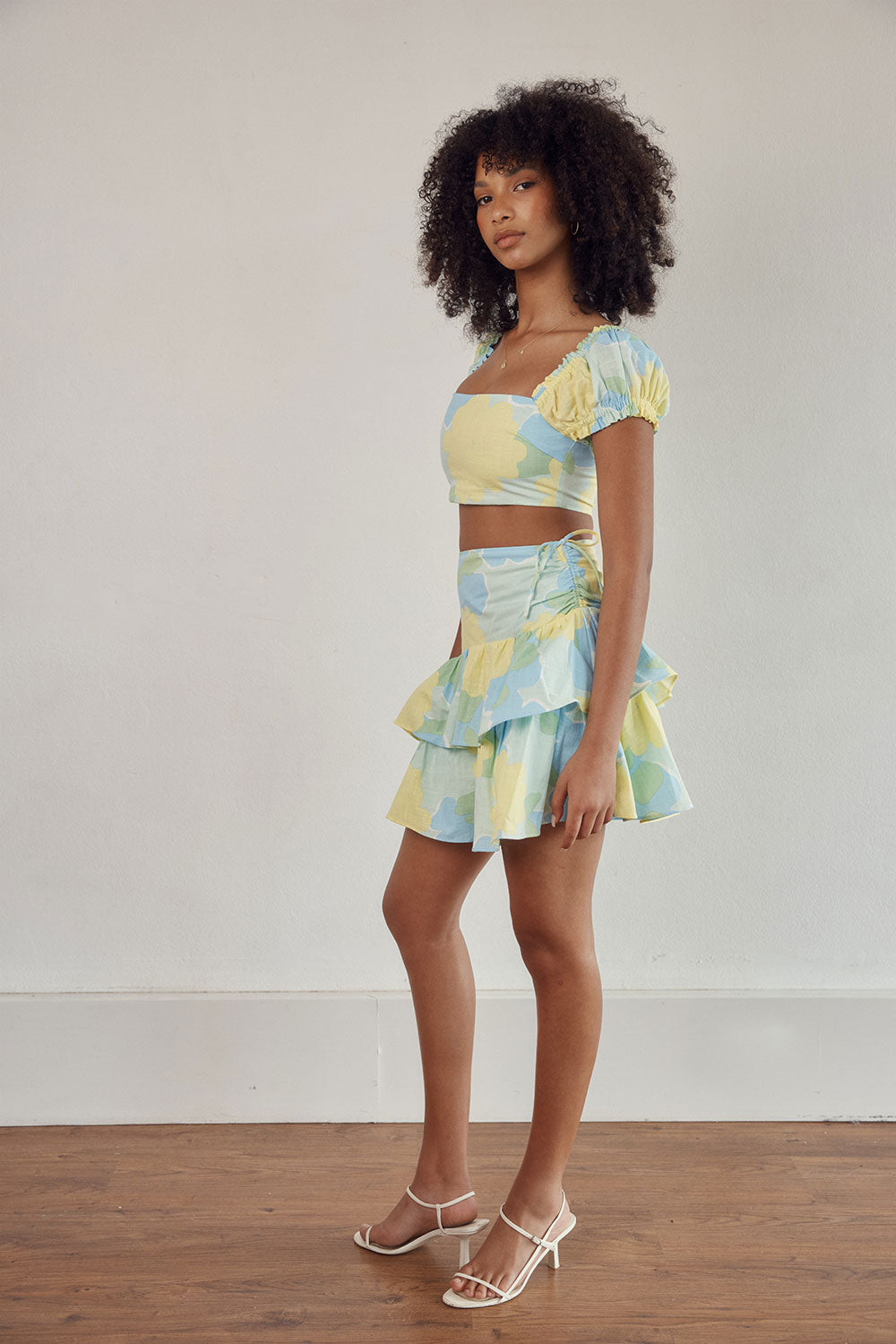 Exclusive Flutter Green Print Natural Cotton Slub Cropped Jamila Top