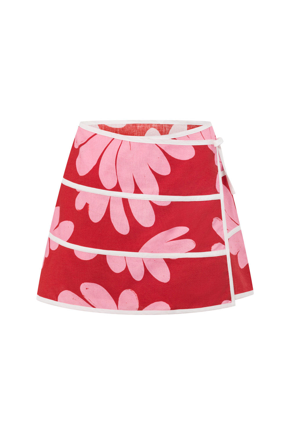 Summer Daisy Red Print High - Waisted Wrap Bowie Skirt for Women