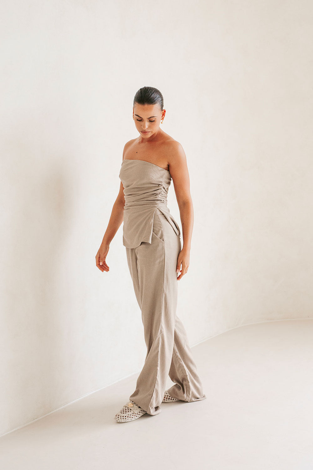 Stylish Women's Aimee Linen-Cotton Blend Wide-Leg High-Waisted Pants