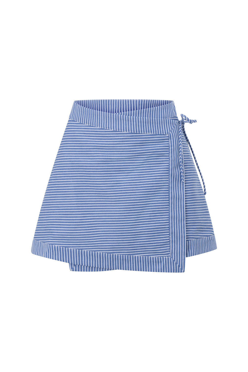 Alyssia Blue and White Striped Structured Cotton Blend Wrap Skirt for Women