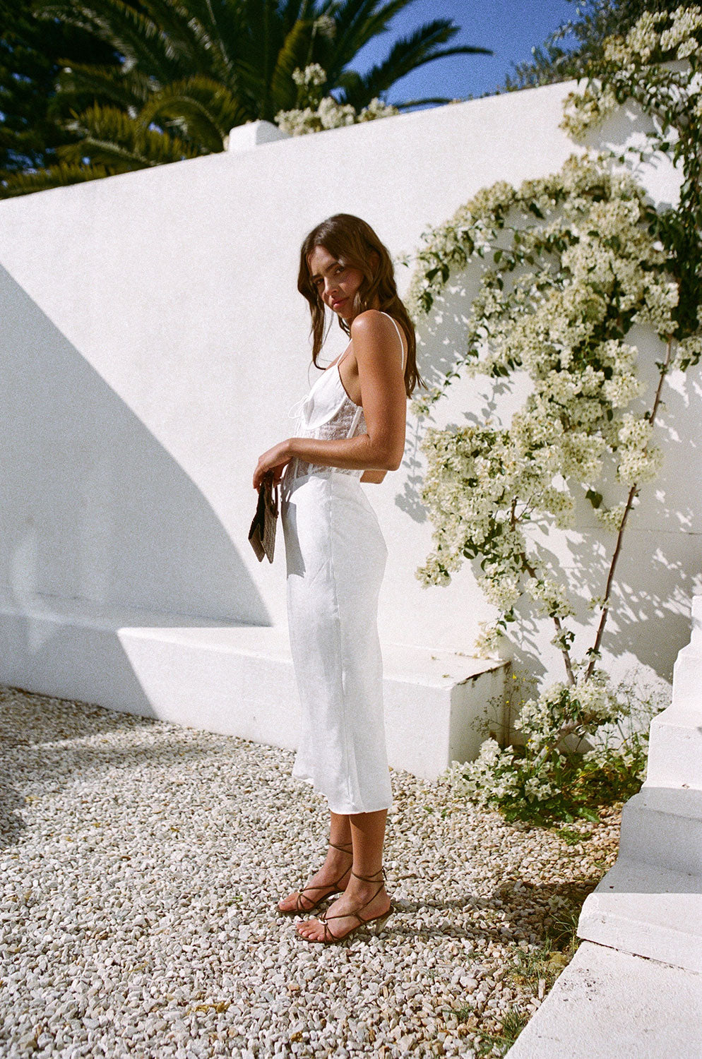 Exquisite Savanna Midi Dress with Rouleau Straps and Lace Details