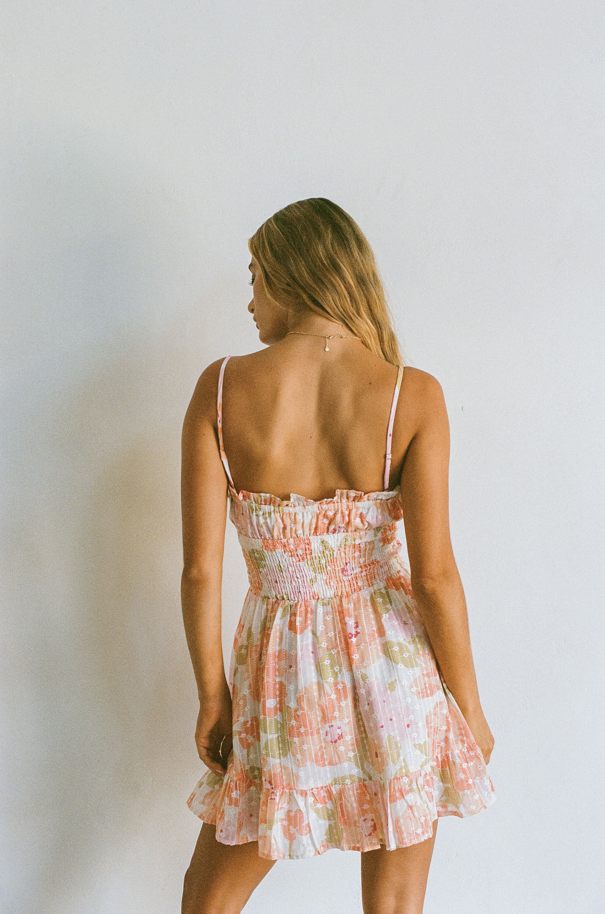 Exquisite Karolina Shirred Women's Dress with Anemone Floral Print
