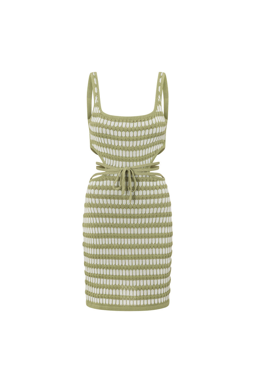 Vintage-Inspired Khaki and White Striped Backless Camelia Mini Dress
